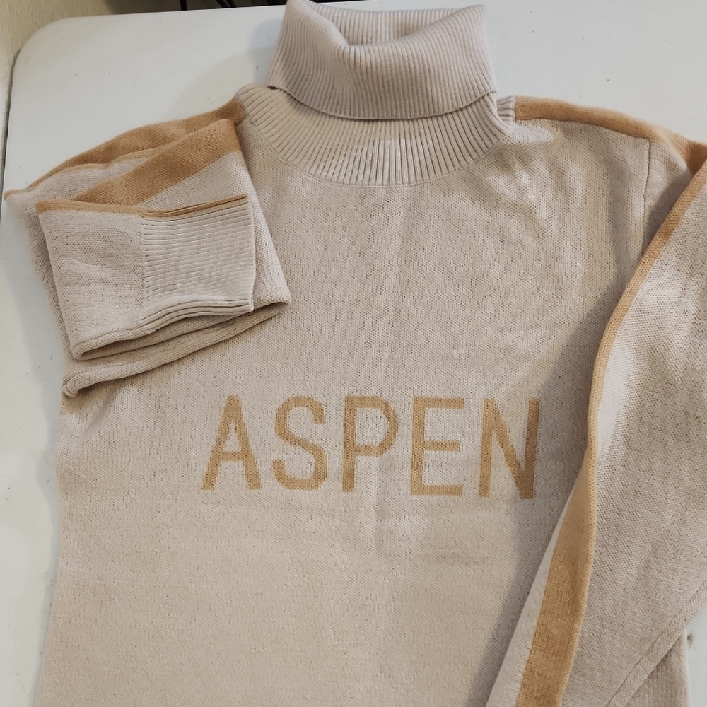 Women's Cowl Neck Sweater - Cream and Tan